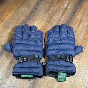 Vintage L.L. Bean Men's Navy Goose Down Insulated Sheep Leather Winter Gloves XL